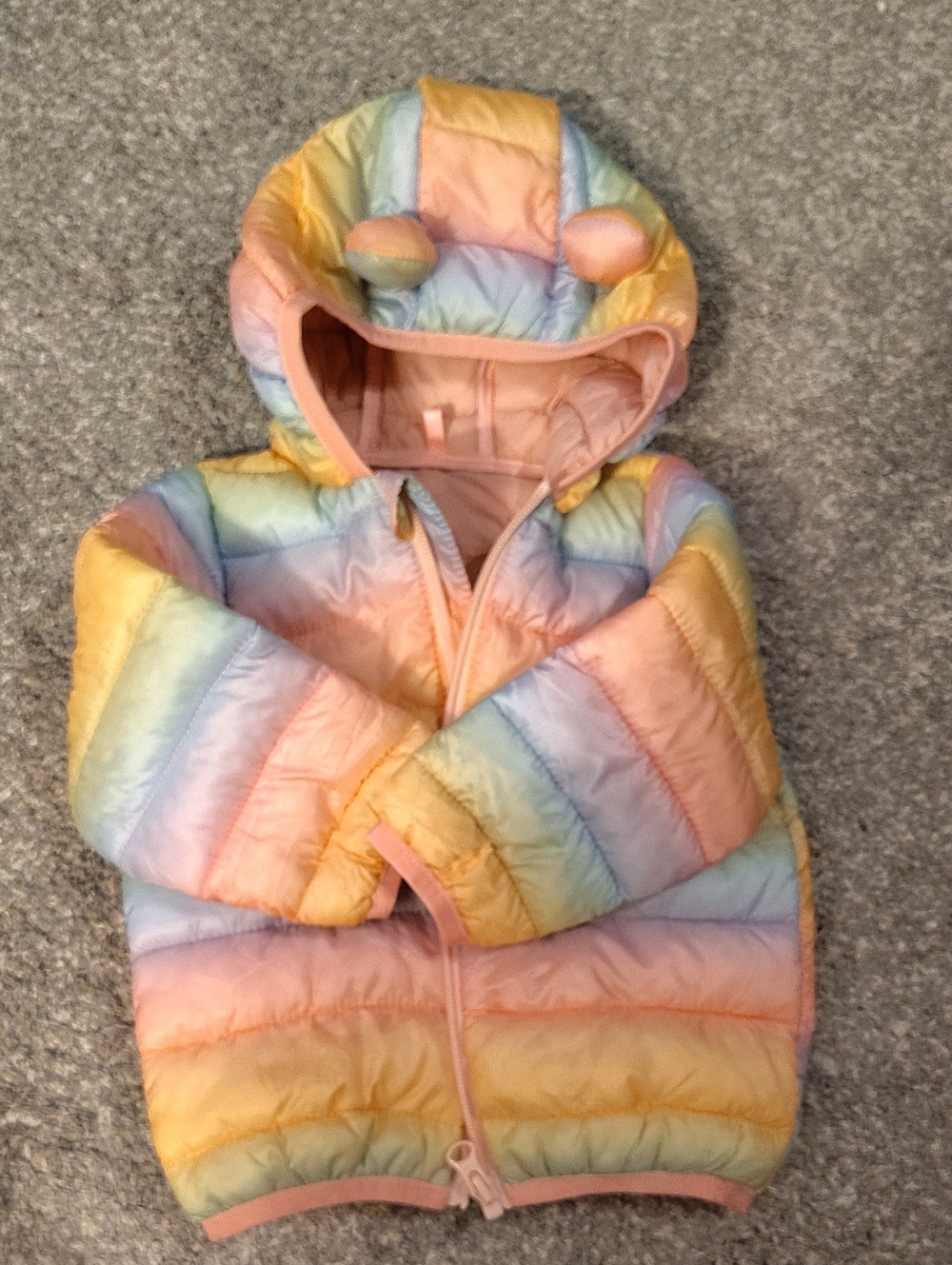 Pastel Rainbow Puffer Jacket with Hood